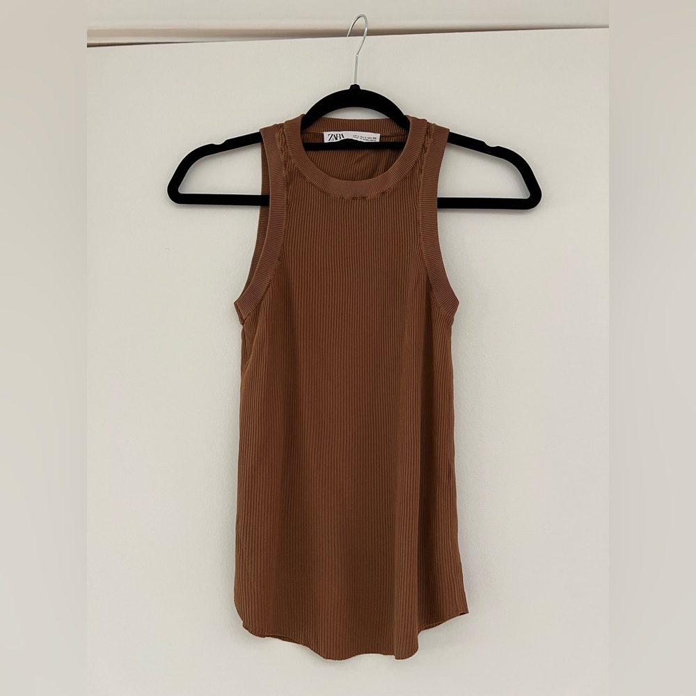 Zara Brown RibTank Top. Size Large. 80% Viscose 20% Nylon
